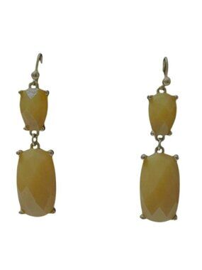 Vintage Mustard Yellow Faceted Double Drop Dangle Earrings Retro 60s Mod Jewelry